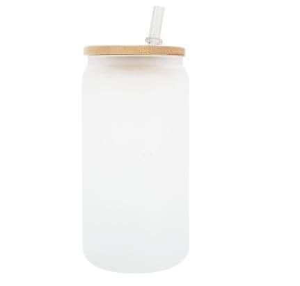 16oz Glass Jar with Bamboo Lid - Frosted